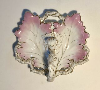 Vintage C.  T.  Made In Germany Porcelain Candy,  Nut Dish Pink,  White & Gold 3