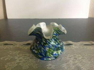 Fenton Vase Murrhina Adventurine Green & Blue Vase 4 " Tall
