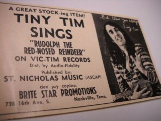 Tiny Tim Sings Rudolph Red Nosed Reindeer 1972 Music Biz Promo Trade Advert
