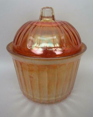 Unknown Maker Concave Flute Marigold Carnival Glass Jar With Lid 6433