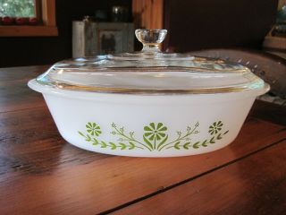 Vintage Glasbake Green Daisy 1 Qt Oval Casserole Baking Dish With Lid Usa