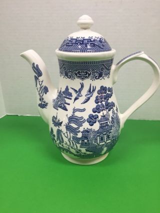 Churchill,  Made In England,  Blue Willow Pattern Coffee Pot