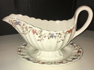 Copeland Spode England Wicker Dale Gravy Boat With Attached Underplate 4088