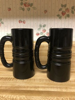 Vintage Tiara Indiana Glass Lg.  6 " Tall Black Ebony Heavy Coffee Mug Set Of 2
