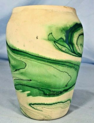 Nemadji Pottery Vase Green Swirl 6 "