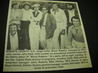Bruce Roberts W/ Elton John And John Reid 1978 Music Biz Promo Pic With Text