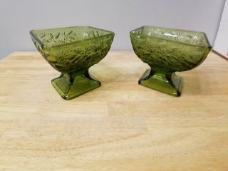 2 Antique Vintage Green Glass Candy Dishes