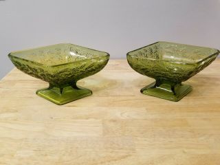 2 Antique Vintage Green Glass Candy Dishes 3