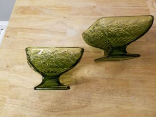2 Antique Vintage Green Glass Candy Dishes 5