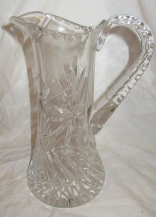 Vintage Heavy Cut And Polished Lead Crystal Water Pitcher Vase 10 " 30 Oz