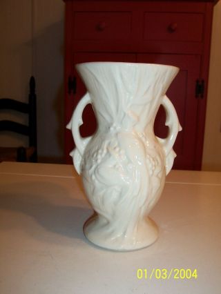 Vintage Mccoy Pottery White Peacock Bird Of Paradise Double Handles Vase Euc