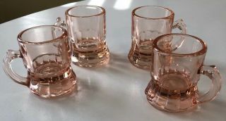 Set Of 4 Pink Federal Glass Mug Shot Glass