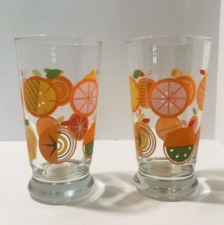 2 Retro Vintage Looking Fruit Orange Juice Glasses