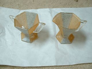 Vtg Mid Century Modern Glass Gold & Silver Sugar Creamer Splatter Glass