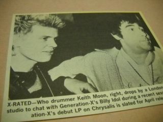 The Who Keith Moon With Billy Idol Of Generation X 1978 Music Biz Promo Pic/text