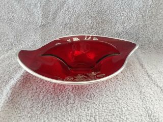 Vintage Ruby Red Glass Divided Candy/Relish Dish,  with Silver Floral Overlay 2