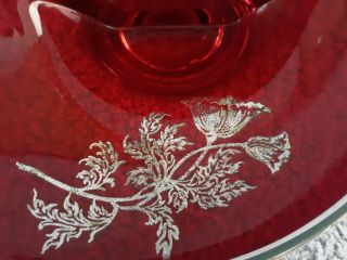 Vintage Ruby Red Glass Divided Candy/Relish Dish,  with Silver Floral Overlay 4