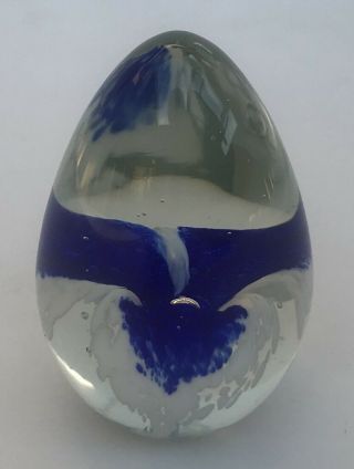 Vintage Egg Signed Msh 1989 Hand Blown Bubble Art Glass Paperweight Clear Blue