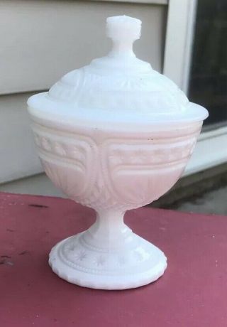 Vintage Westmoreland Footed Milk Glass Candy Dish With Lid