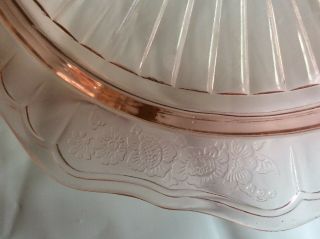 Vintage 3 Footed Pressed Pink Depression Glass Cake Plate Floral Design 4