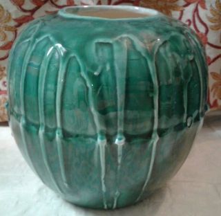 Vintage Clay Hand Made Green Pottery Vase 5 " Tall Arts And Crafts 1965 By Erika