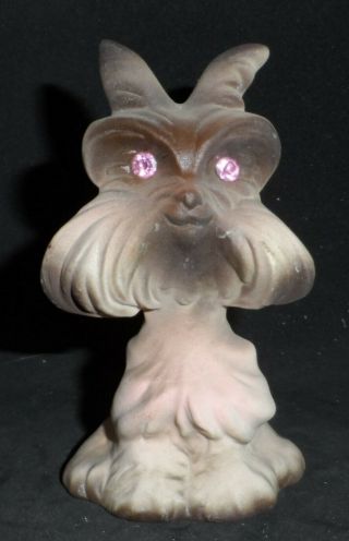 Vintage Roselane Usa California Gray Terrier Dog Pottery Figurine Jewel Eyes