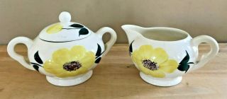 Vintage Southern Pottery Blue Ridge Creamer Sugar Bowl Set Colonial Sunny Yellow