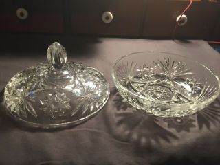 7 " Vintage Cut Crystal Clear Glass Covered Sugar Bowl Candy Trinket Dish Bowl