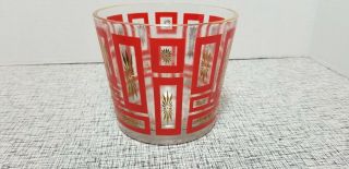 Vintage Mid - Century Glasbake Atomic Gold Starburst Red Ice Bucket Snack Bowl
