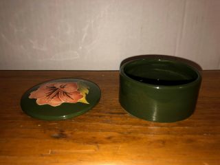 Vintage Moorcroft Hibiscus Flower Pattern Green Lidded Container