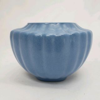 Vintage Mcm Planter Ceramic Pottery Round Ribbed Bowl Periwinkle Blue