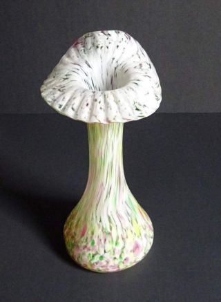 Vintage Spatter Glass Confetti Jack In The Pulpit Vase,  Pastel Pink,  Green,  White