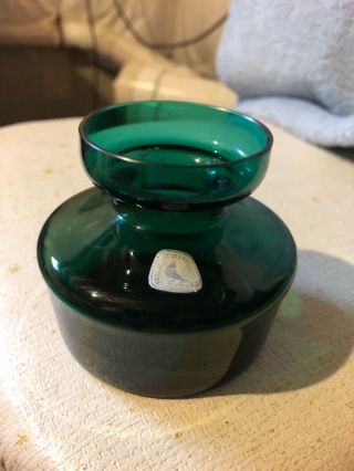 Vintage German Alfred Taube Glass Teal Green Vase Lava Period Ink Well