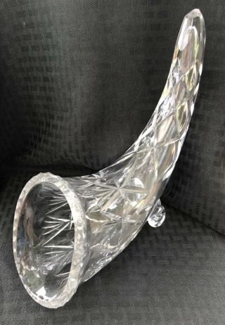 Cut Etched Crystal Scroll Footed Horn of Plenty Cornucopia Centerpiece Vase 2