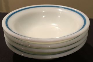 4 Vintage Pyrex Tableware Corning Blue Band Striped Berry Bowls 356 5 1/2 "