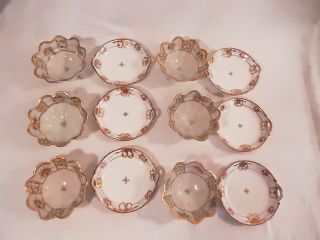 6 Antique Hand Painted Nippon 3 Footed Tiny Dishes & Butter Pat Size Under Dish