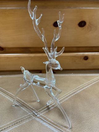 Estate Find Vintage Silvestri Hand Blown Clear Glass Buck Deer 9” X 6”