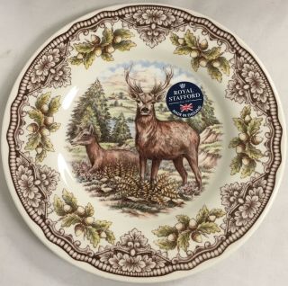 Royal Stafford Homeland Harvest Red Stag Deer Buck Salad Plates Acorn 8 1/2 "