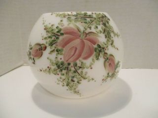 Vintage Milk Glass Rose Bowl Vase With Hand Painted Roses Flowers