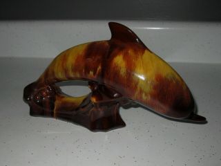 Blue Mtn Pottery Rarer Brown & Gold Dolphin 12 " Long Cond