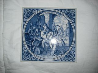 Delft Blauw Pottery Holland Tile - - De Musikant Luyken Blue White Vintage