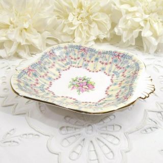 Queen Anne Royal Bridal Gown Candy Dish,  Pink Orchids Pink Bows Discontinued