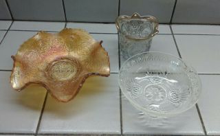 Vintage Glass Candy Bowls And Votive Candle Holder