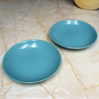 Pair Vintage Mid - Century Modern Ceramic 8 - Inch Plates In Turquoise Unknown Maker