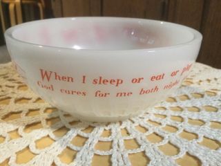 Vintage White Milk Glass Mug.  Prayer Bowl.  Orange Letters.  When I Sleep Or.