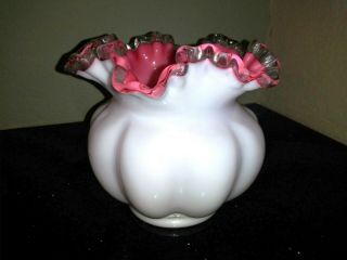 Vintage Rose Pink & Milk White Fenton Silvercrest Vase