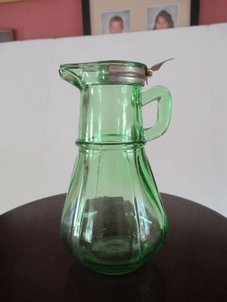 Vintage Hazel - Atlas Green Depression Glass Syrup Bottle With Metal Lid