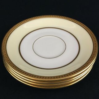 Set Of 4 Vtg Saucer Plates By Lenox Springfield Cream And Gold Encrusted Rim Usa