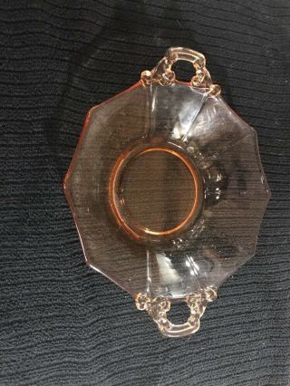Vintage Cambridge Glass Decagon Peach Blo Two Handle Bowl