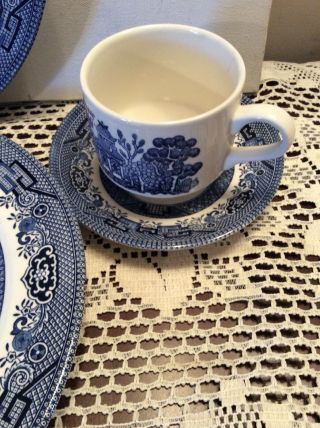 Churchill Blue Willow Made In England 6 Piece Set - Dinner Plates,  Cups & Saucers 3